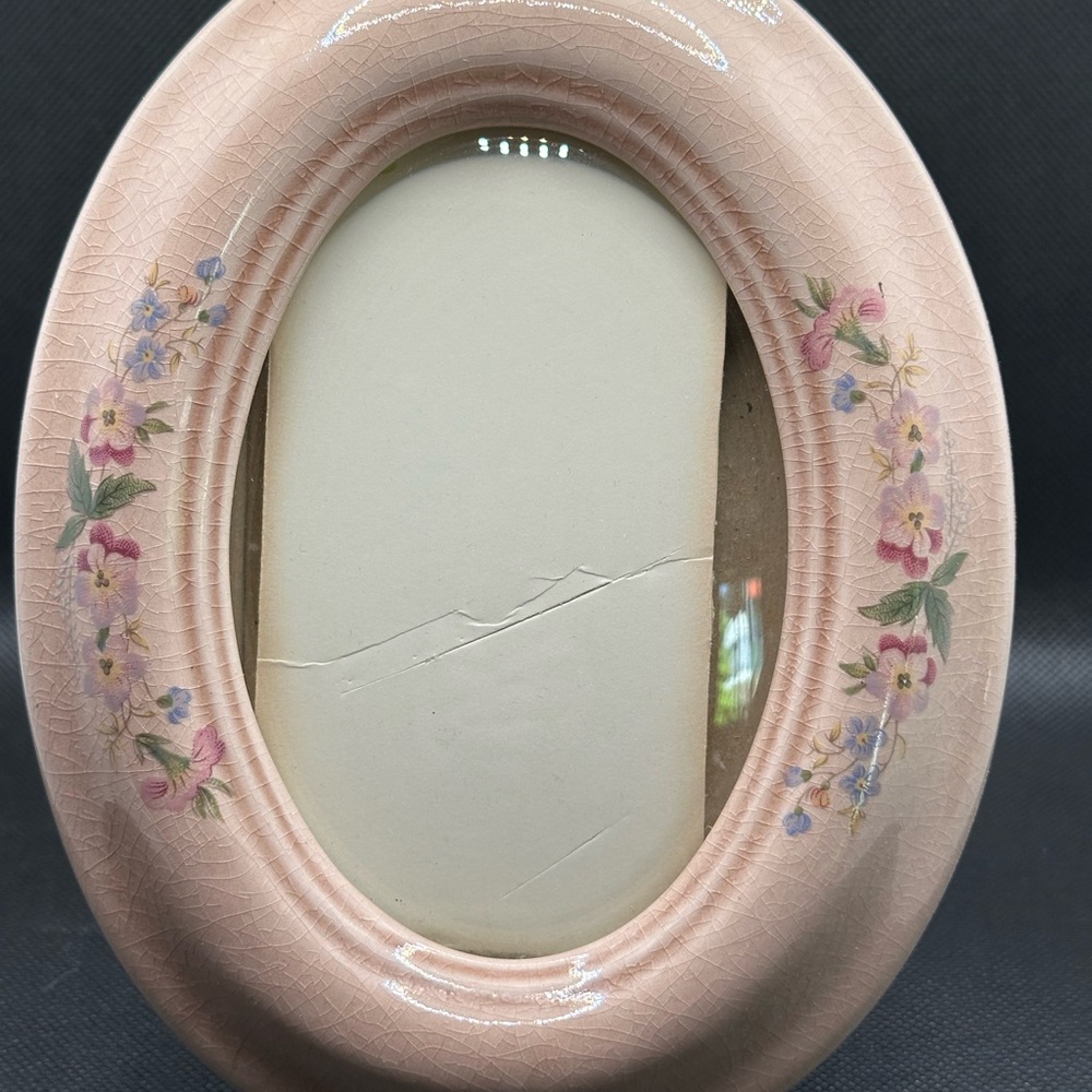 Vintage Victorian Oval Picture Frame Pink with Floral Accents